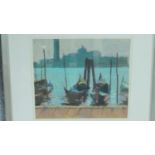 A framed and glazed oil on board by British artist Neil Murison RWA, titled 'Gondolas + St