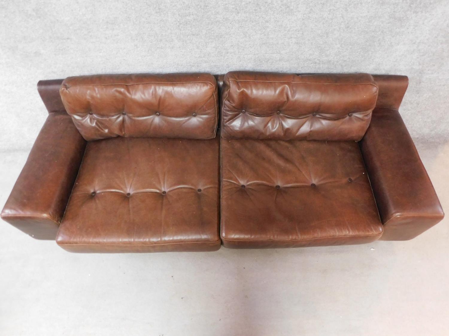 A vintage style brown leather button back two seater sofa retailed by Habitat. H.65 W.236 D.90cm - Image 2 of 4