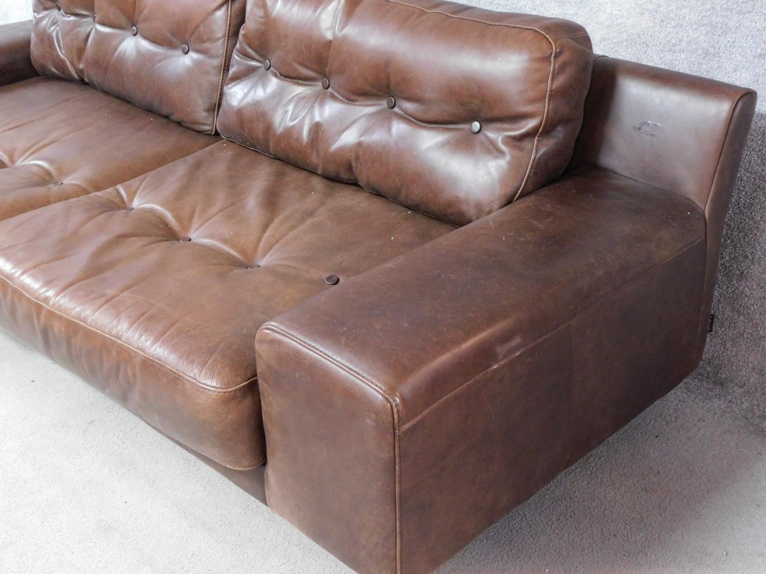 A vintage style brown leather button back two seater sofa retailed by Habitat. H.65 W.236 D.90cm - Image 3 of 4