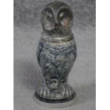 Antique German saltware glaze owl stein with a sterling silver engraved head and white metal collar,