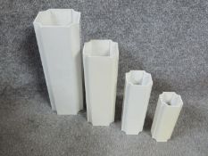 A set of four 1970's white plastic octagonal Jaques Bedat vases. Signed to base Jaques Bedat, made