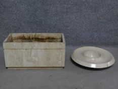 A marble rectangular planter together with a marble circular dish. H.25 W.49 D.25cm (planter)
