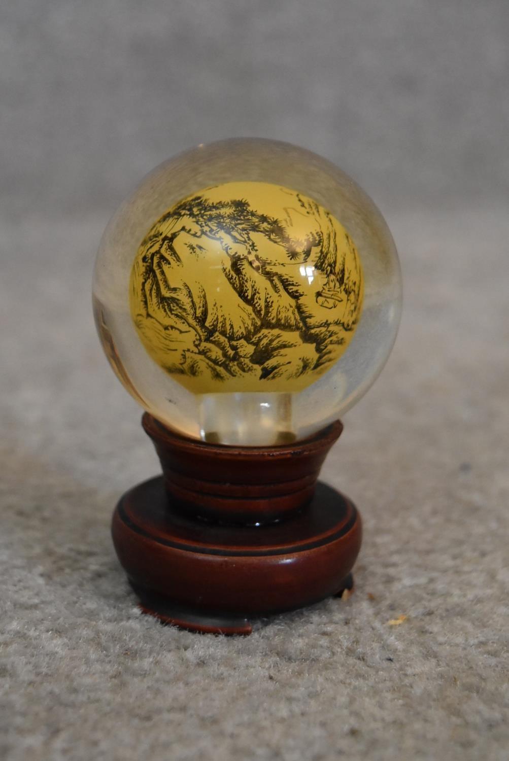 Two Japanese reverse painted globes with Japanese mountains and landscapes, a Japanese reverse - Image 2 of 5