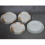 Three vintage W.H. Grindley & Co. cream serving platters with "Fire Poker" design and a Powell