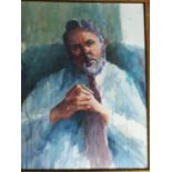 A framed and glazed watercolour portrait of hostage and Author Terry Waite. Unsigned. 61x77