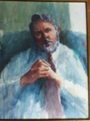 A framed and glazed watercolour portrait of hostage and Author Terry Waite. Unsigned. 61x77