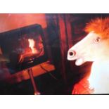A surrelaist photographic print depicting a horse watching the television. 98x77cm