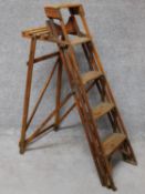 An vintage library step ladder with platform support. H.122cm