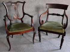 A William IV mahogany open armchair and another similar late Victorian example. H.90cm