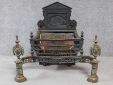 A 19th century brass and steel fire basket in the classical style. H.79 W.88 D.47cm