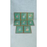 A set of eight 19th century framed and glazed Indian paintings on Mica stone sheets of a servant