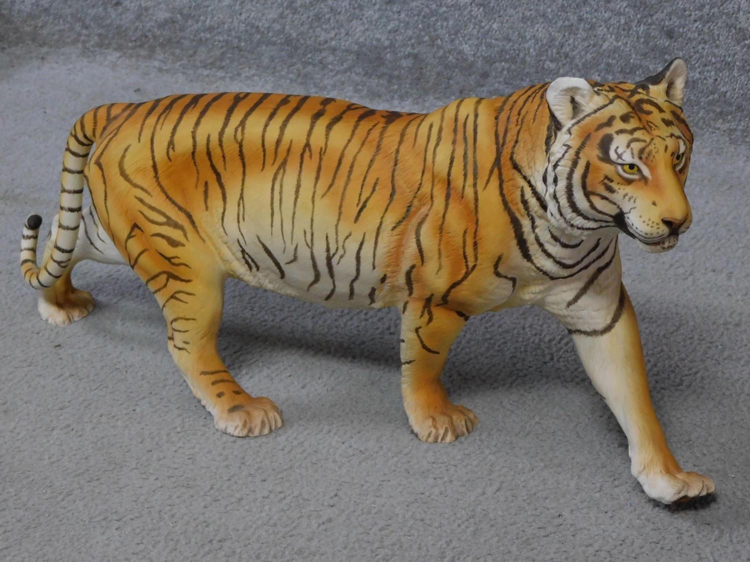 A Franklin Mint 'On The Prowl' porcelain hand painted striding tiger by George Mc Monigle . - Image 5 of 14