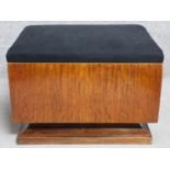 A vintage Continental Art Deco style rosewood and teak dressing stool. H.44 W.60 D.43cm