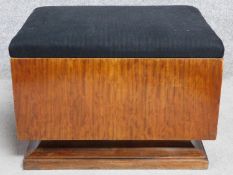 A vintage Continental Art Deco style rosewood and teak dressing stool. H.44 W.60 D.43cm