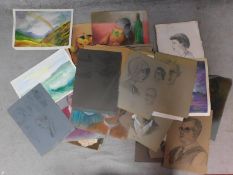 A collection of miscellaneous works on paper, to include pastels, watercolours and mixed medias,