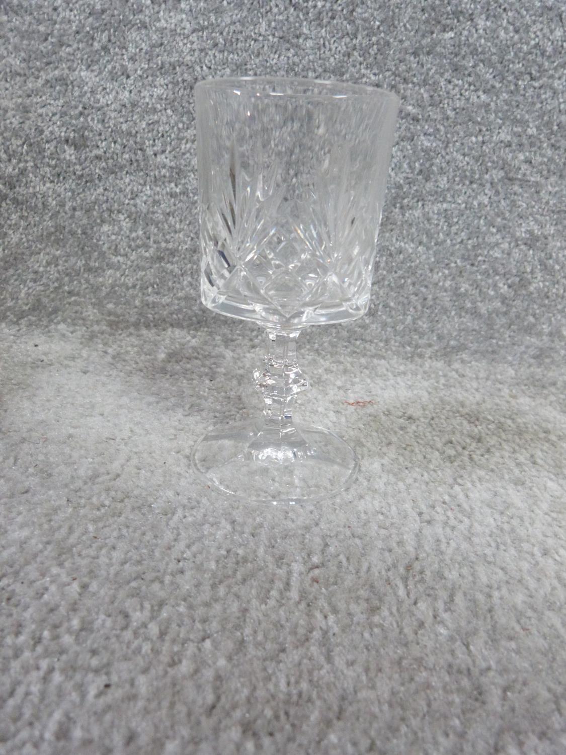 Set of six (one missing) boxed Bohemian Burgoyne lead crystal glasses made in original blue silk - Image 3 of 4