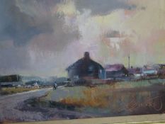 A framed oil on canvas of a road scene in South Wales. Indistinctly signed. 84.5x59cm.