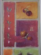 A framed oil on canvas depicting vegetables, signed to the back F Dupleich, 2001. 73x173cm