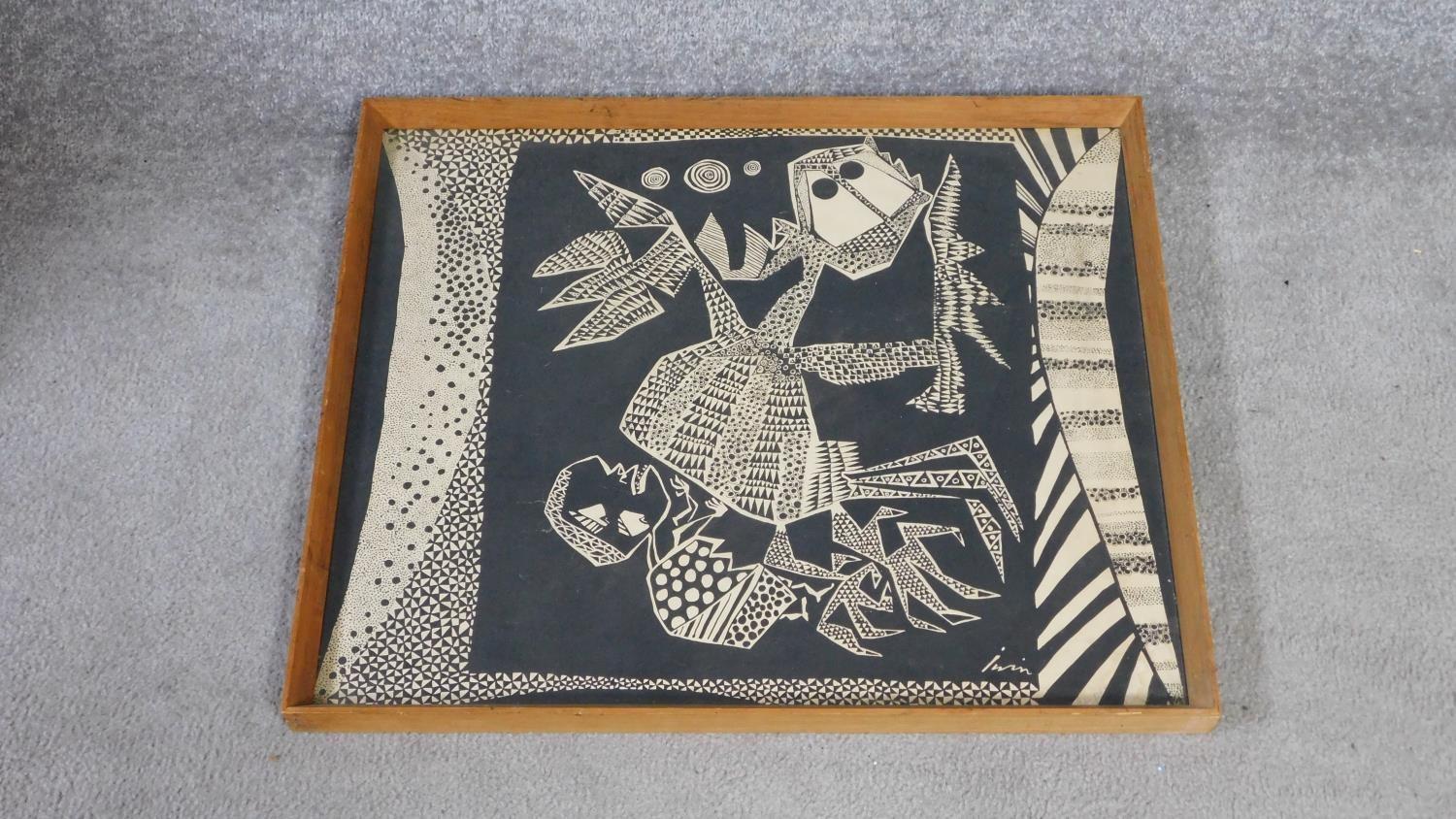 A framed and glazed screen print by Austro-Nigeria artist Chief Susanne Wenger MFR, also known as