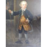 A 19th century carved giltwood framed oil on canvas of an aristocratic child in formal garments.