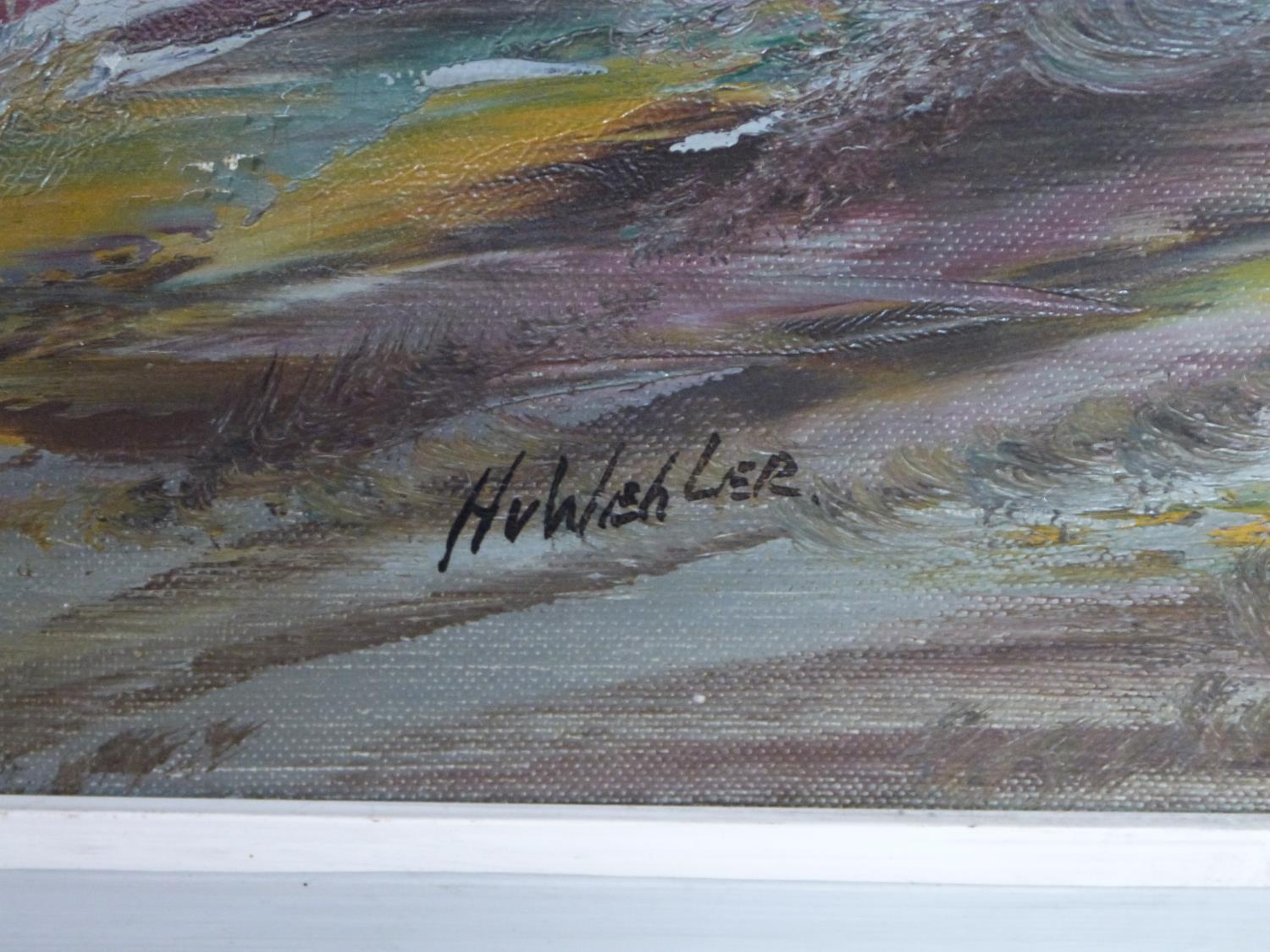 A framed oil on canvas landscape by Dutch artist H.V. Wehler. Signed by artist. 109.5x79cm. - Image 3 of 6