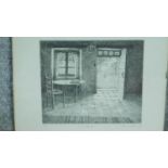 A glazed and signed etching by British artist Annie Williams, titled 'A L'Interieur'. Signed by