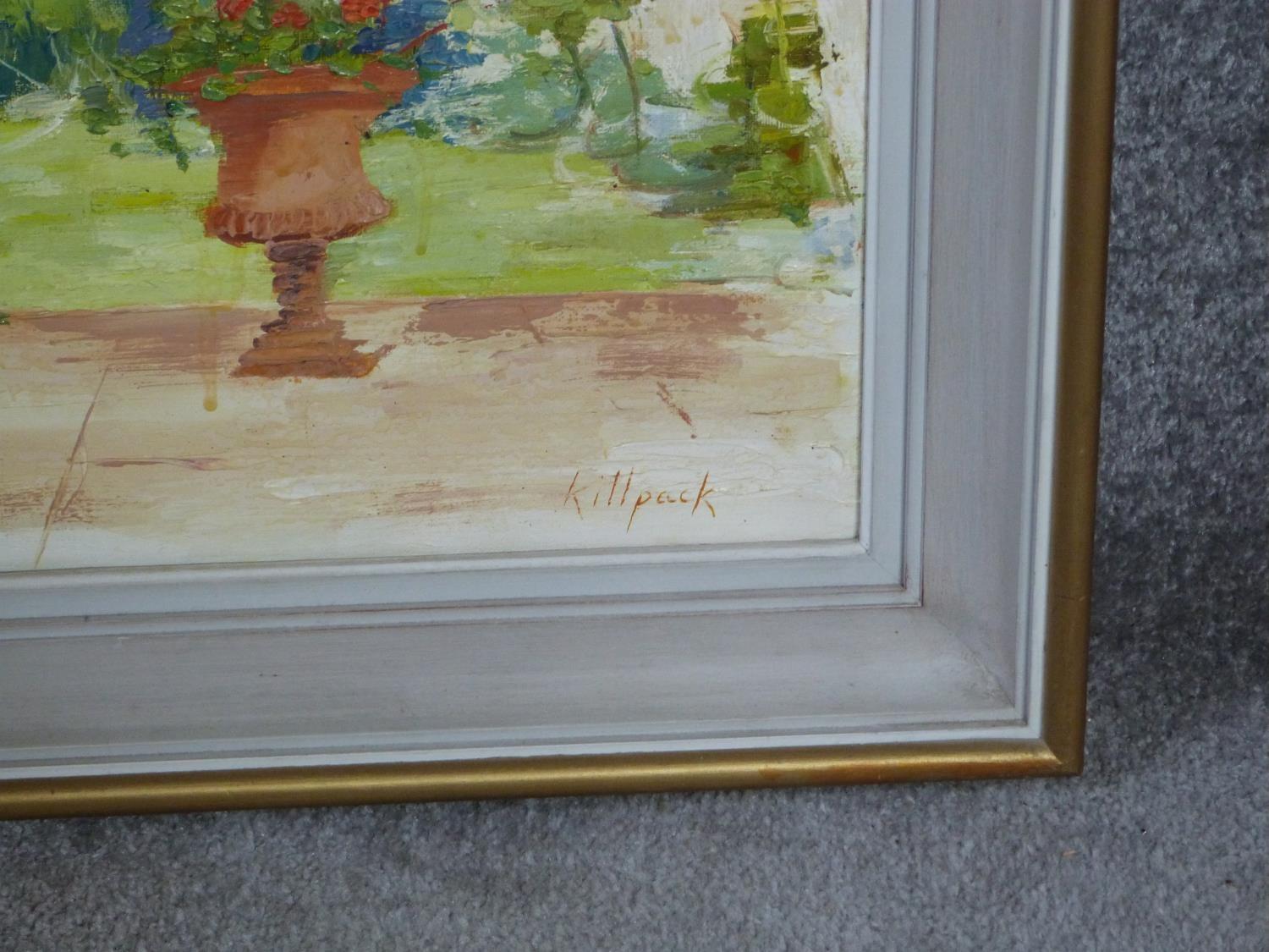 A framed oil on canvas by British artist Mona Killpack (16 March 1918 ? 6 May 2009). Titled 'Patio - Image 3 of 5