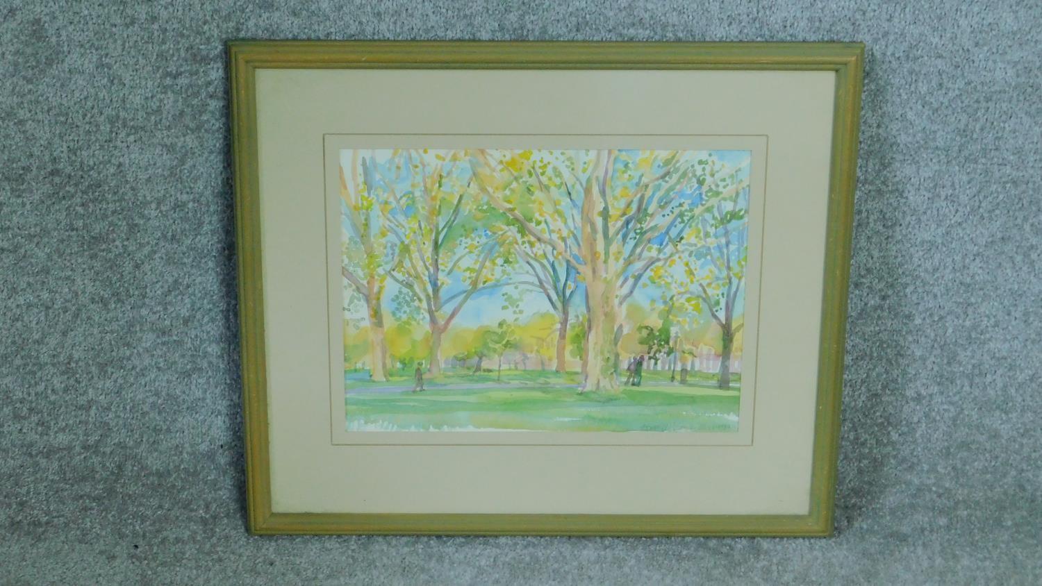 A framed and glazed watercolour of Highbury field by a British painter Anne Usborne. Signed by - Image 2 of 3