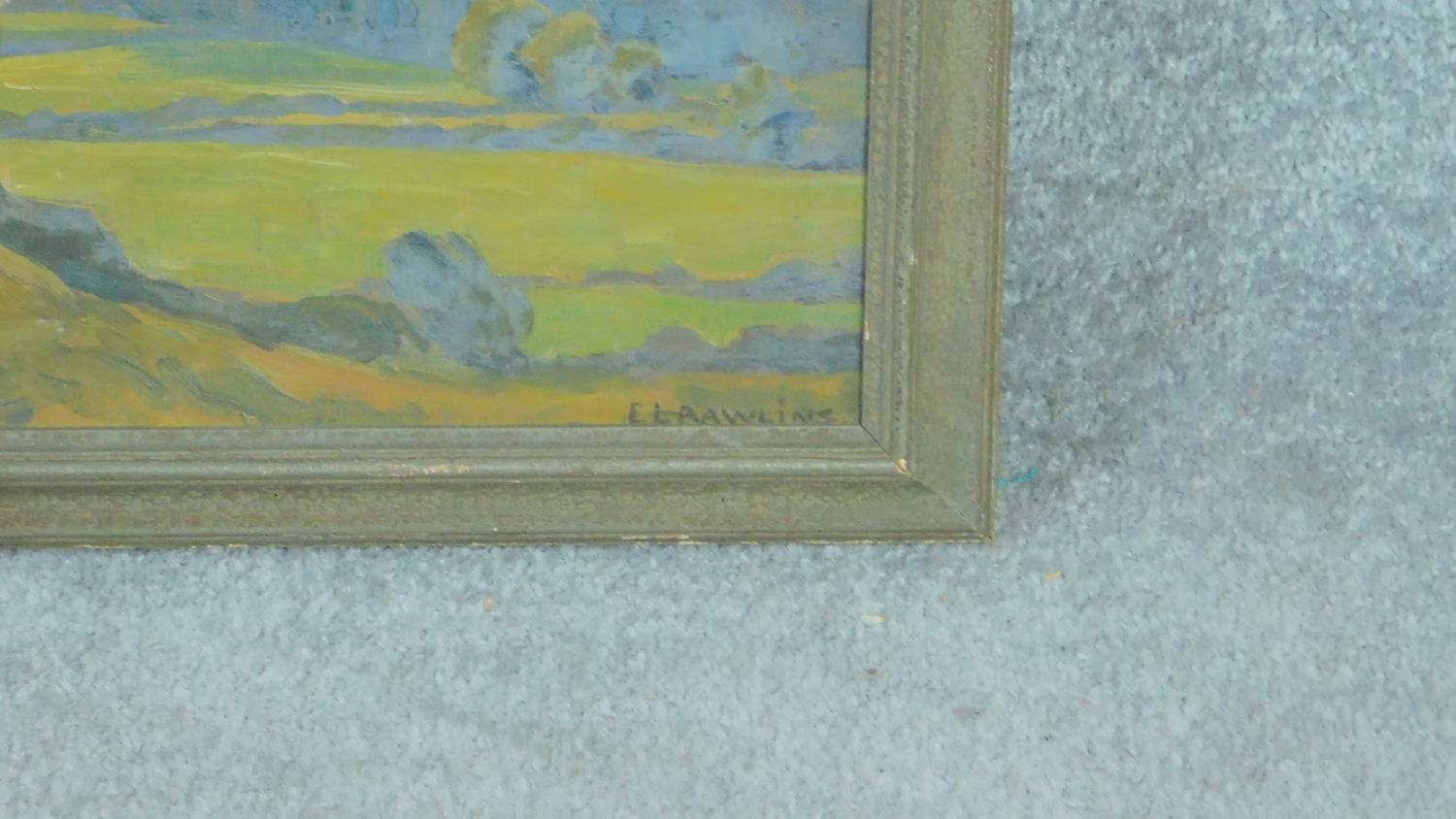 A framed oil on board by British artist Ethel Louise Rawlins (1880-1940), 'Sussex Downs', signed - Image 3 of 4