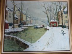 An gilt framed oil on canvas by French expressionist artist Jacques Bouyssou. Titled 'Le Canal St