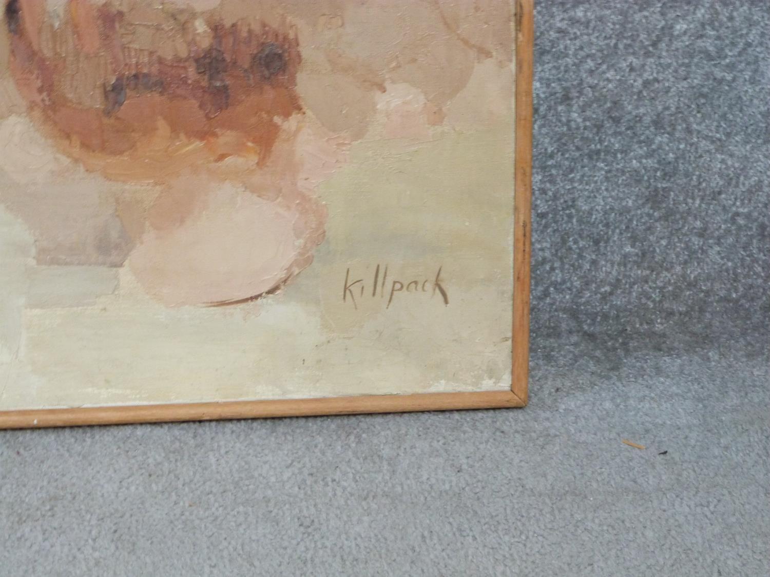 A framed oil on canvas by British artist Mona Killpack (16 March 1918 ? 6 May 2009). Titled 'Flood'. - Image 3 of 4