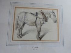 A gilt framed watercolour of a dappled cart horse attributed to British artist Arthur James Stark (6