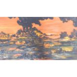 Herbert Jochems (1912-1975) A very large gilt framed oil on canvas, volcanic eruption, signed bottom