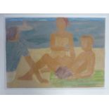 A framed and glazed oil pastel on paper by American artist James Farrelly. Titled 'Three Figures