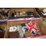 TWO TRAYS OF COLLECTABLES TO INCLUDE A PAPERMATE PEN, UNION JACK BUNTING ETC.