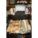 TWO TRAYS OF ASSORTED LINEN ETC.
