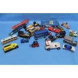 A BOX OF ASSORTED PLAYWORN DIECAST AND OTHER VEHICLES