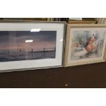 A FRAMED PRINT OF A COASTAL SCENE TOGETHER WITH ANOTHER