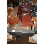 A TRAY OF VINTAGE TEA CADDIES ETC.