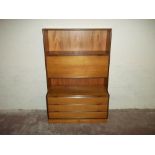 A TEAK DROP FRONT DISPLAY CABINET, L 91 CM, H 145 CM