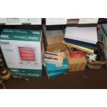 A QUANTITY OF SUNDRIES TO INCLUDE A HALOGEN HEATER, A SMALL COLLECTION OF RECORDS ETC.