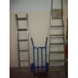 A SET OF LADDERS, SET OF STEPS AND A SACK TRUCK