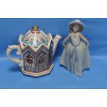 A LLADRO FIGURINE TOGETHER WITH A SADLER TEAPOT (2)