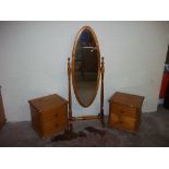 A PAIR OF PINE BEDSIDE CABINETS + A PINE MIRROR