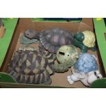 A TRAY OF TORTOISE ORNAMENTS