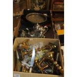 TWO TRAYS OF ASSORTED METALWARE TO INCLUDE BRASS