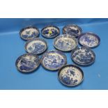 TEN BLUE & WHITE ORIENTAL STYLE SMALL DISHES