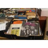 TWO TRAYS OF LP RECORDS AND SINGLES TO INCLUDE CLASSICAL RECORDS