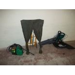 A GARDEN VAC, WADERS ETC.