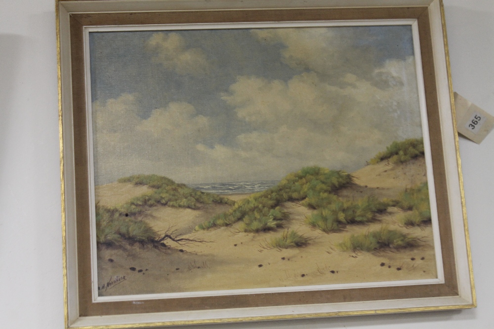 A. H. NORDBERG, OIL ON CANVAS OF COASTAL SAND DUNES, signed lower left, 50 x 59 cm including frame